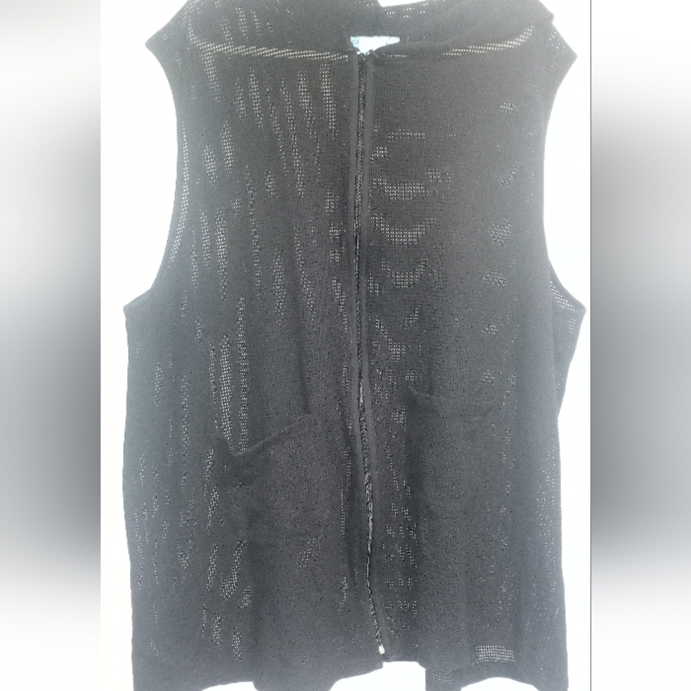 Black Knit Swim Coverup Zipper w/ Hoodie and 2 front pockets 3XL